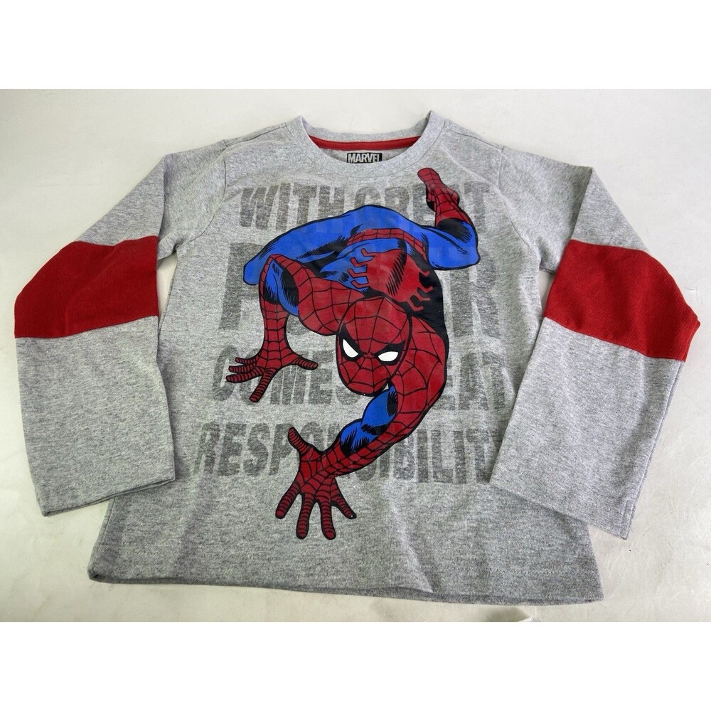 Marvel Spider-Man Gray Long Sleeve Tee T-Shirt Top Kids Boys Size 5